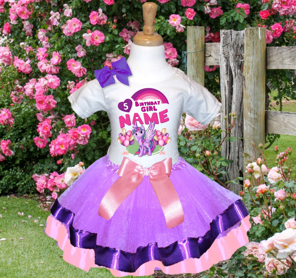 My Little Pony Twilight Sparkle Tutu Set Girls Personalized Custom Light Purple Purple Pink Ribbon Trim Tutu Outfit Dress Theme Cake Smash Birthday Party