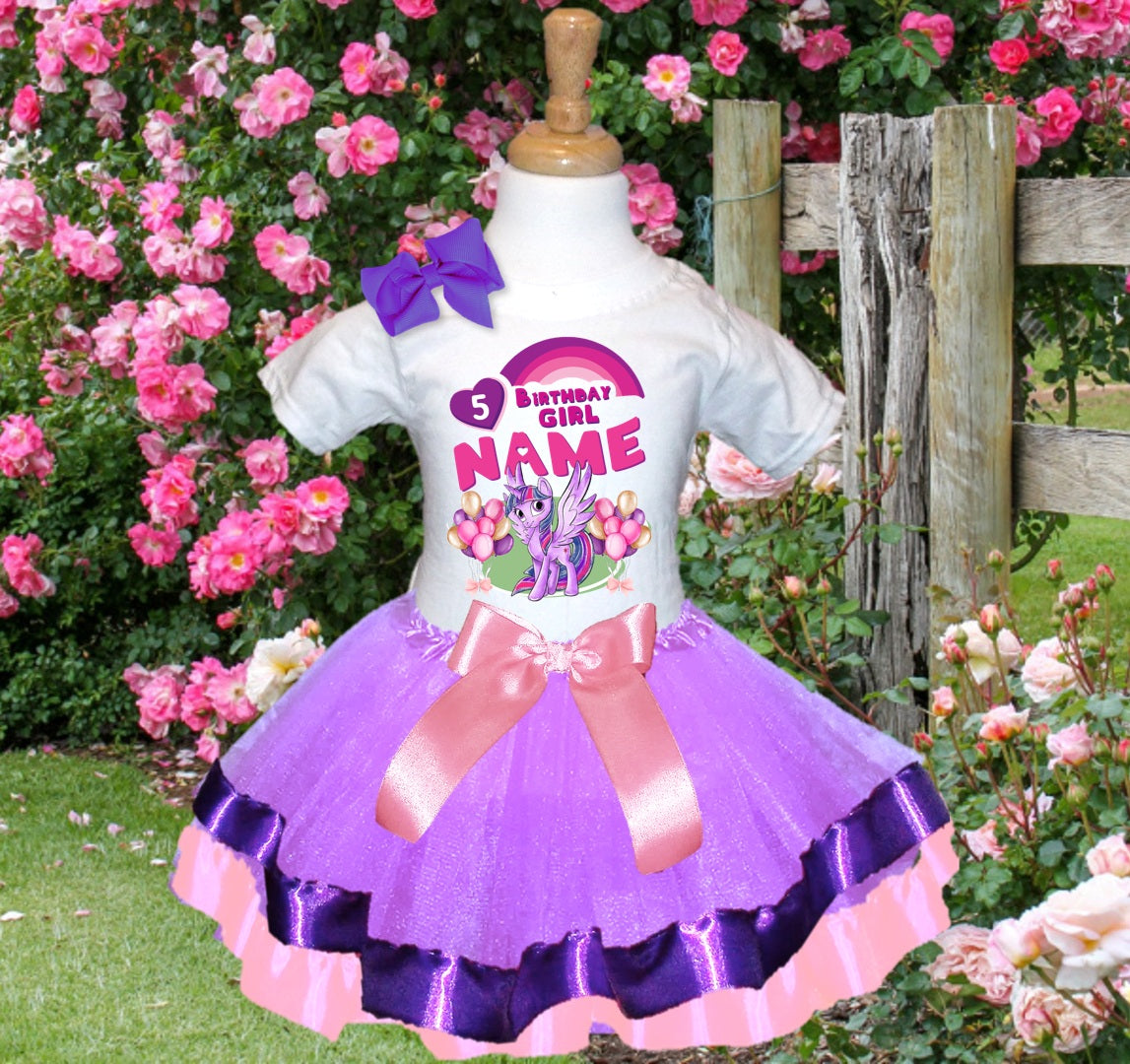 My Little Pony Twilight Sparkle Tutu Set Girls Personalized Custom Light Purple Purple Pink Ribbon Trim Tutu Outfit Dress Theme Cake Smash Birthday Party
