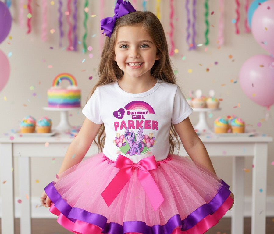 My Little Pony Twilight Sparkle Tutu Set Girls Personalized Custom Pink Purple Hot Pink Ribbon Trim Tutu Outfit Dress Theme Cake Smash Birthday Party