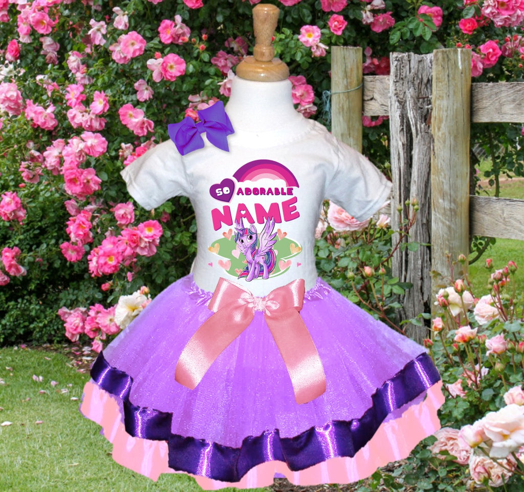 My Little Pony Twilight Sparkle Tutu Set Girls Personalized Custom Light Purple Purple Pink Ribbon Trim Tutu Outfit Dress Theme Cake Smash Party