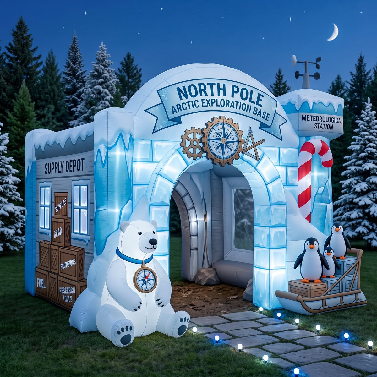 North Pole Exploration Base Theme Premium 10' x 10' Christmas House Inflatable Blow Up Walk-Through Archway Experience Decor Prop