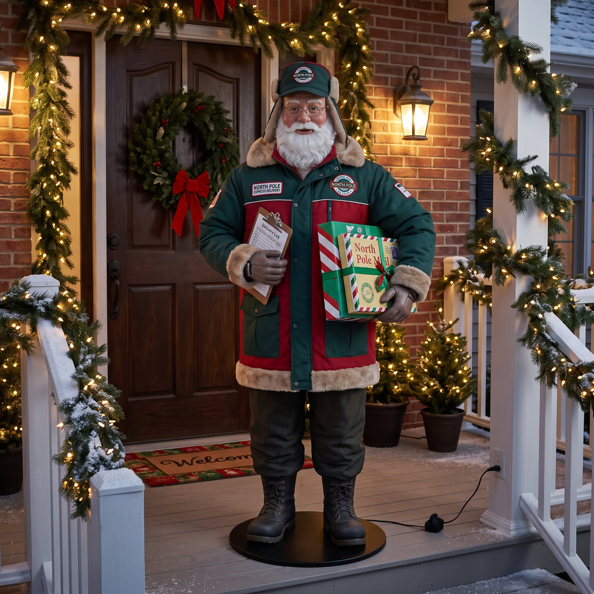 6' Christmas North Pole Mail Delivery Man Figure Music Lights Motion Sensor Christmas Home Decor Accent Yard Prop