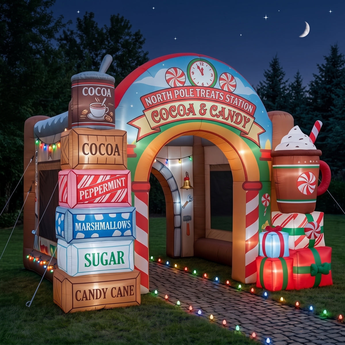 North Pole Treats Station Theme Premium 10' x 10' Christmas House Inflatable Blow Up Walk-Through Archway Experience Decor Prop