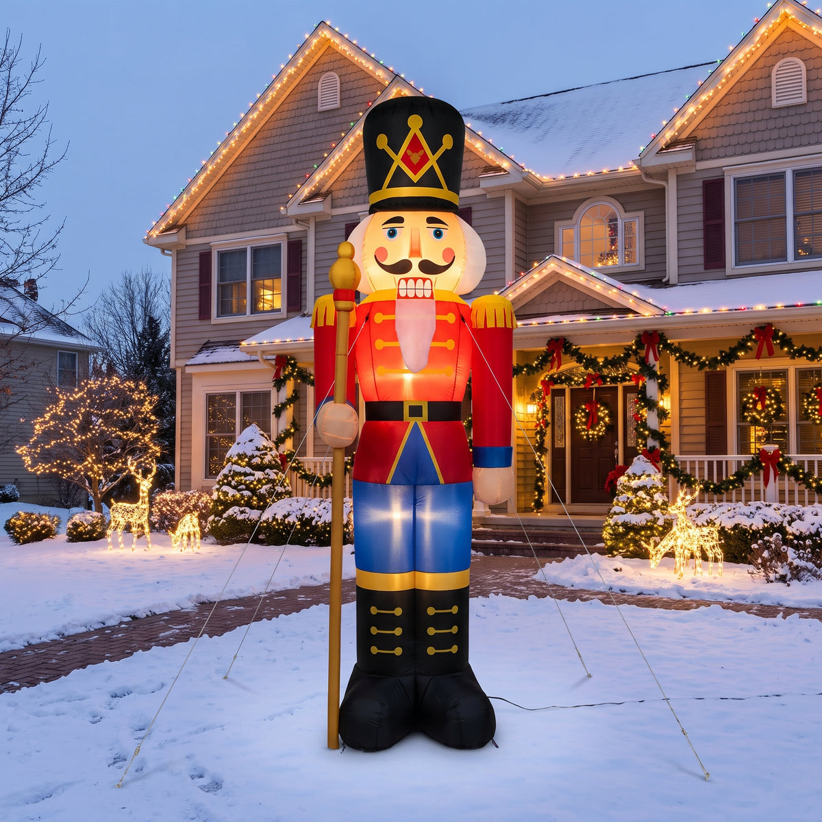 10-Foot Giant Outdoor Nutcracker Inflatable with Staff and LED Illumination Christmas Blow Up Yard Decor