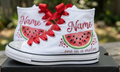 Custom One in a Melon High-Top Sneakers Shoes Personalized with Name, Ribbon Laces & Rhinestones Birthday Parties Everyday Gift