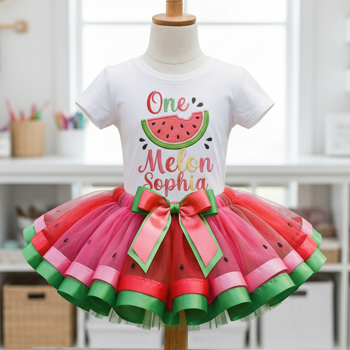 Watermelon One in a Melon Tutu Set Girls Personalized Custom Tutu Outfit Dress Theme Cake Smash Birthday Party