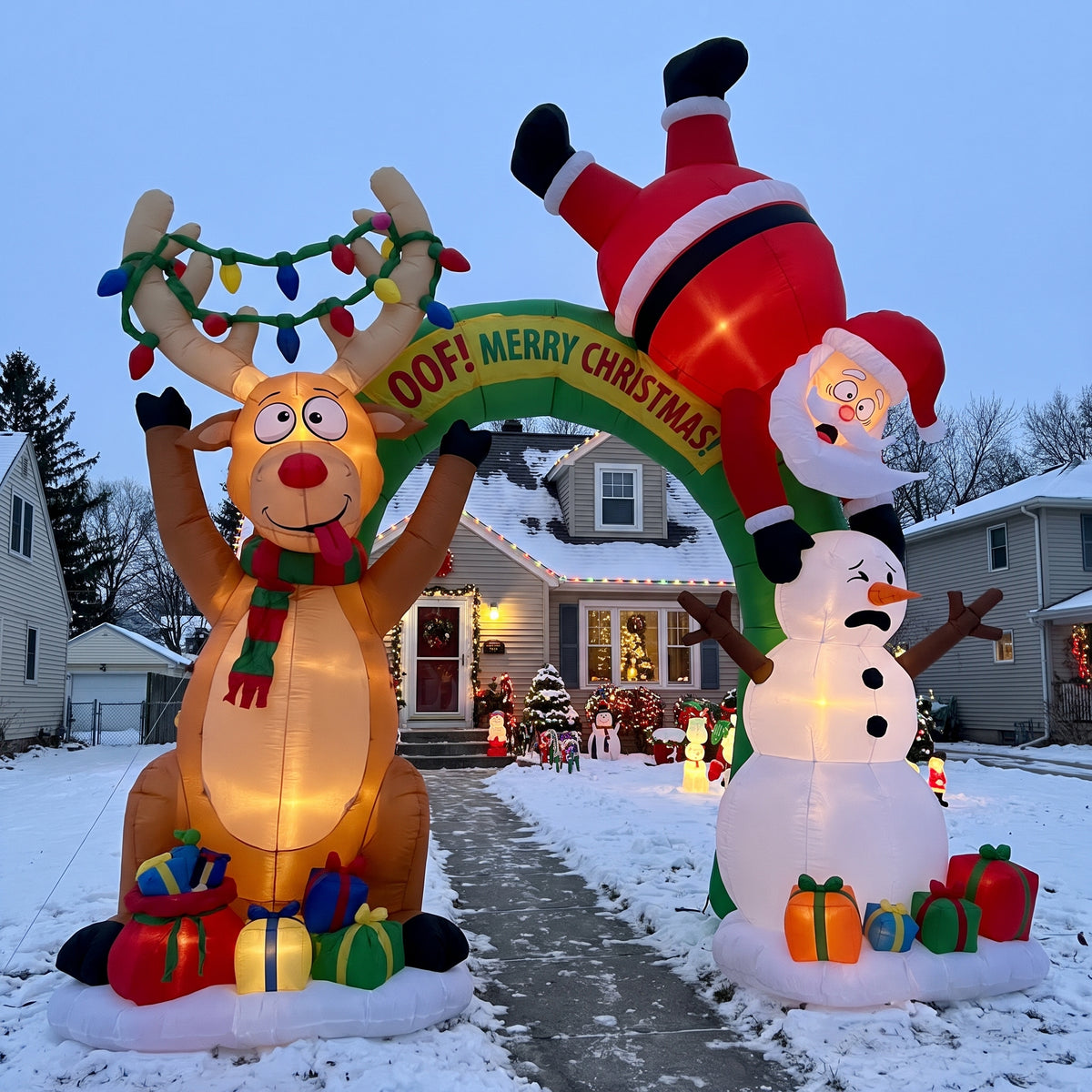10-Foot Giant Outdoor Illuminated Walkthrough Oof Merry Christmas Funny Inflatable Archway Christmas Decor