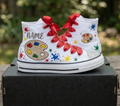 Custom Paint Pallet High-Top Sneakers Shoes Personalized with Name, Ribbon Laces & Rhinestones Birthday Parties Everyday Gift