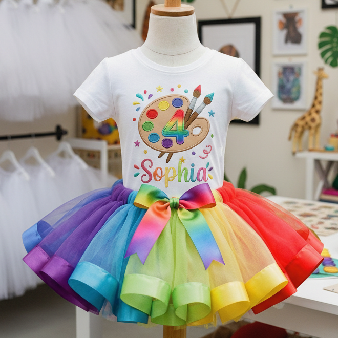 Paint Palette Tutu Set Girls Personalized Custom Tutu Outfit Dress Theme Cake Smash Birthday Party