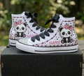 Custom Cute Little Panda Bear High-Top Sneakers Shoes Personalized with Name, Ribbon Laces & Rhinestones Birthday Parties Everyday Gift