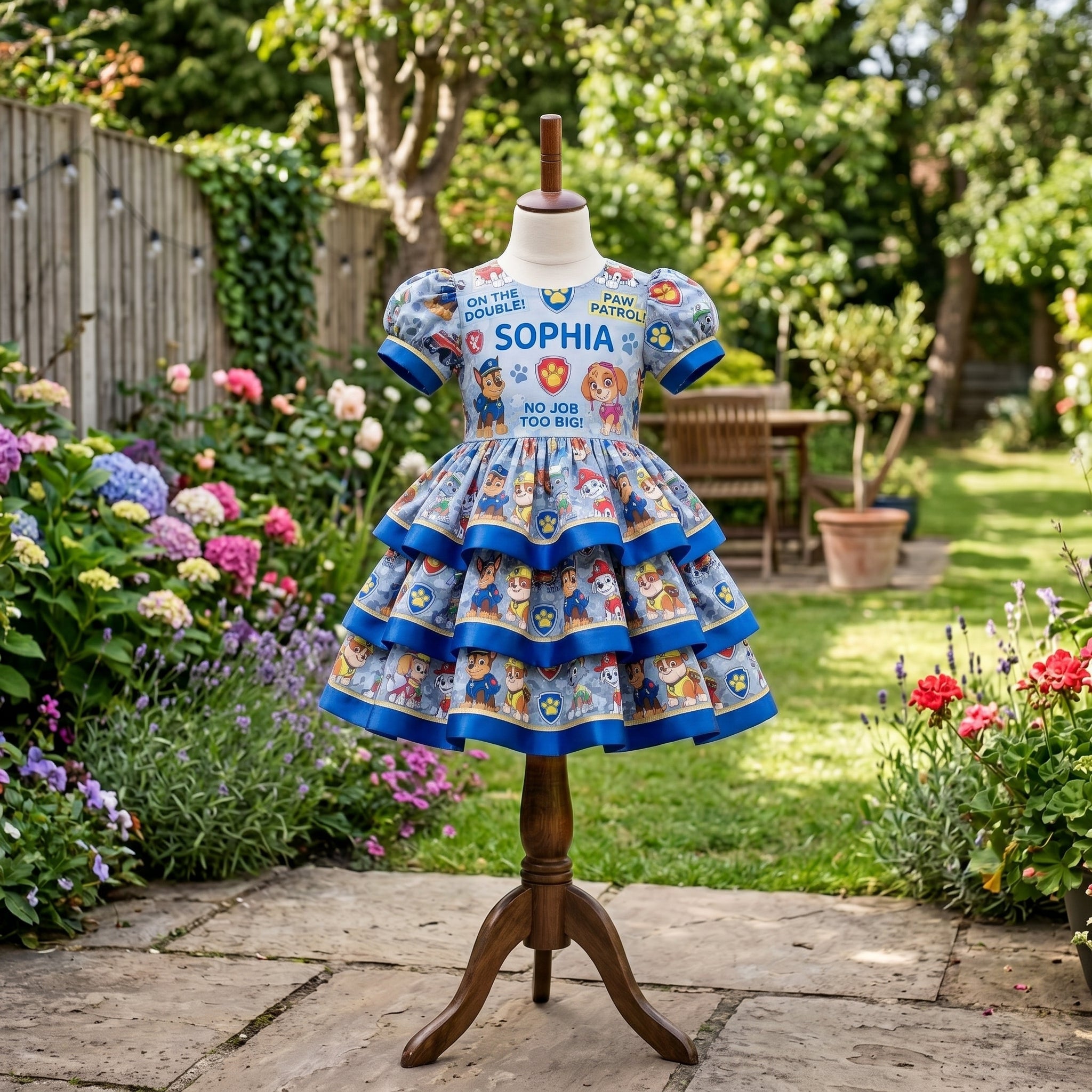 Paw Patrol Girls Personalized Custom Tiered Ruffle Dress Ribbon Trim Theme Cake Smash Birthday Party