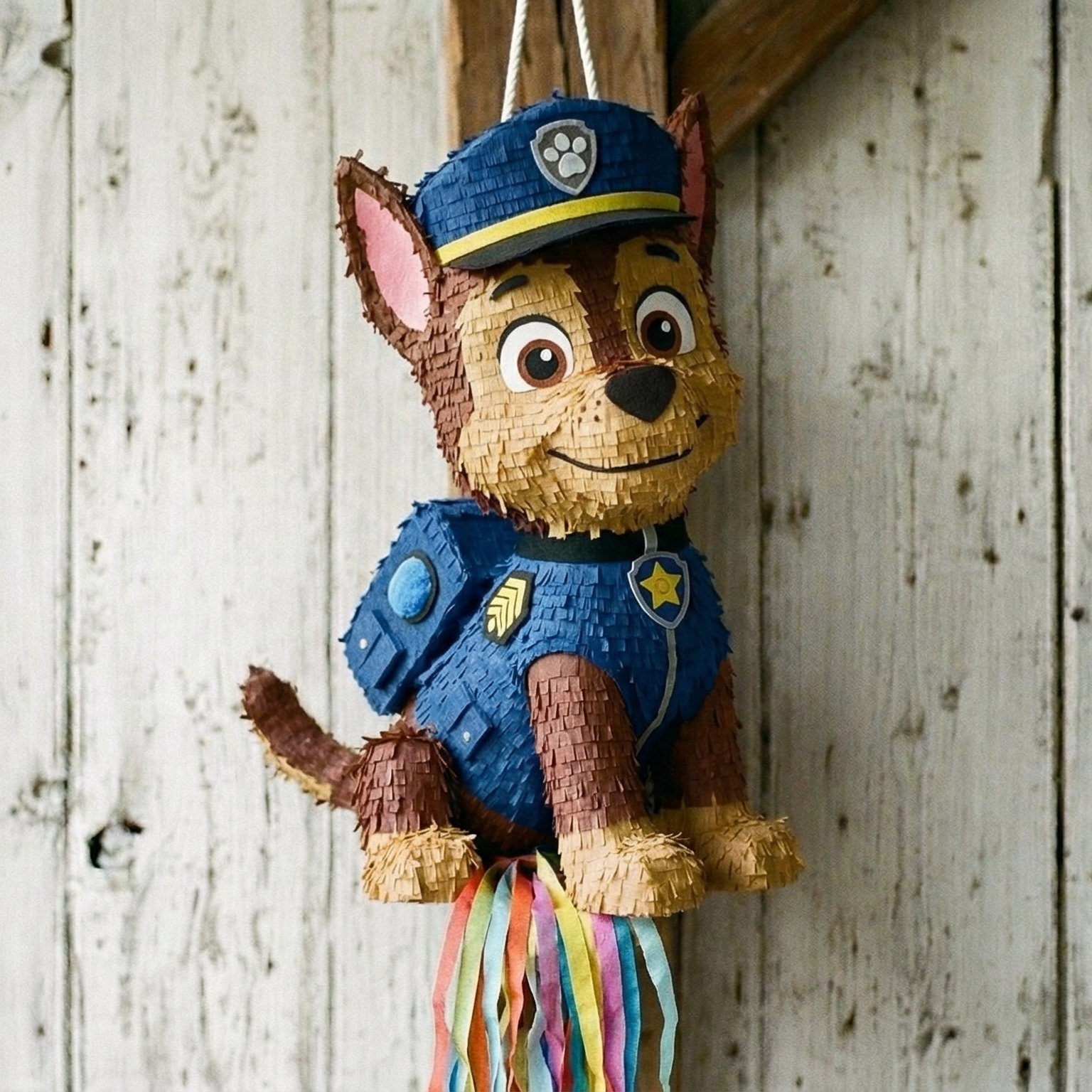 Premium Handmade 30-Inch Paw Patrol Chase Character Pull-String Piñata Table Decor Party Centerpiece