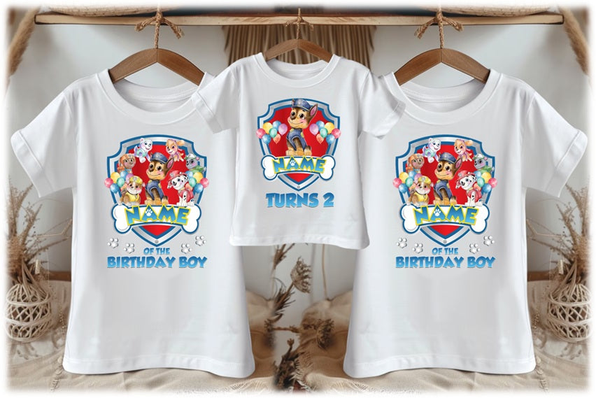 Paw Patrol Chase Personalized Custom White Family T-Shirt or Onesie Pack Theme Cake Smash Birthday Party