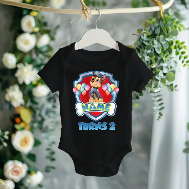Paw Patrol Chase Personalized Custom Black Family T-Shirt or Onesie Pack Theme Cake Smash Birthday Party