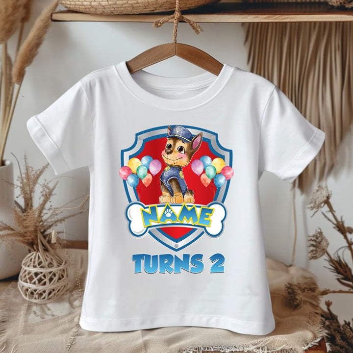 Paw Patrol Chase Personalized Custom White Family T-Shirt or Onesie Pack Theme Cake Smash Birthday Party