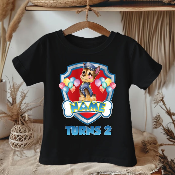 Paw Patrol Chase Personalized Custom Black Family T-Shirt or Onesie Pack Theme Cake Smash Birthday Party