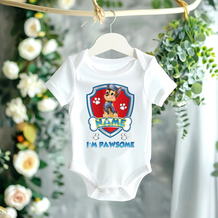 Paw Patrol Chase Personalized Custom White T-Shirt or Onesie Theme Cake Smash Party