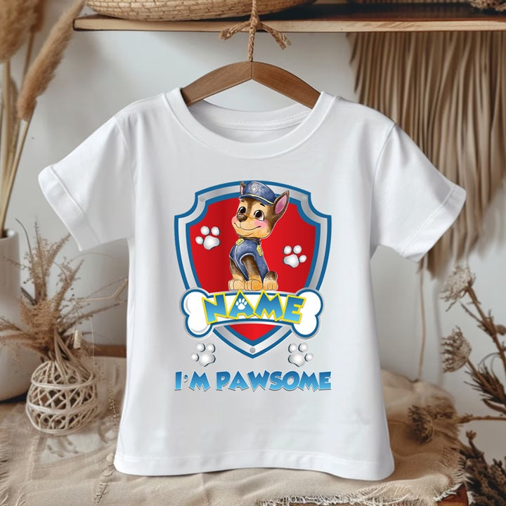 Paw Patrol Chase Personalized Custom White T-Shirt or Onesie Theme Cake Smash Party