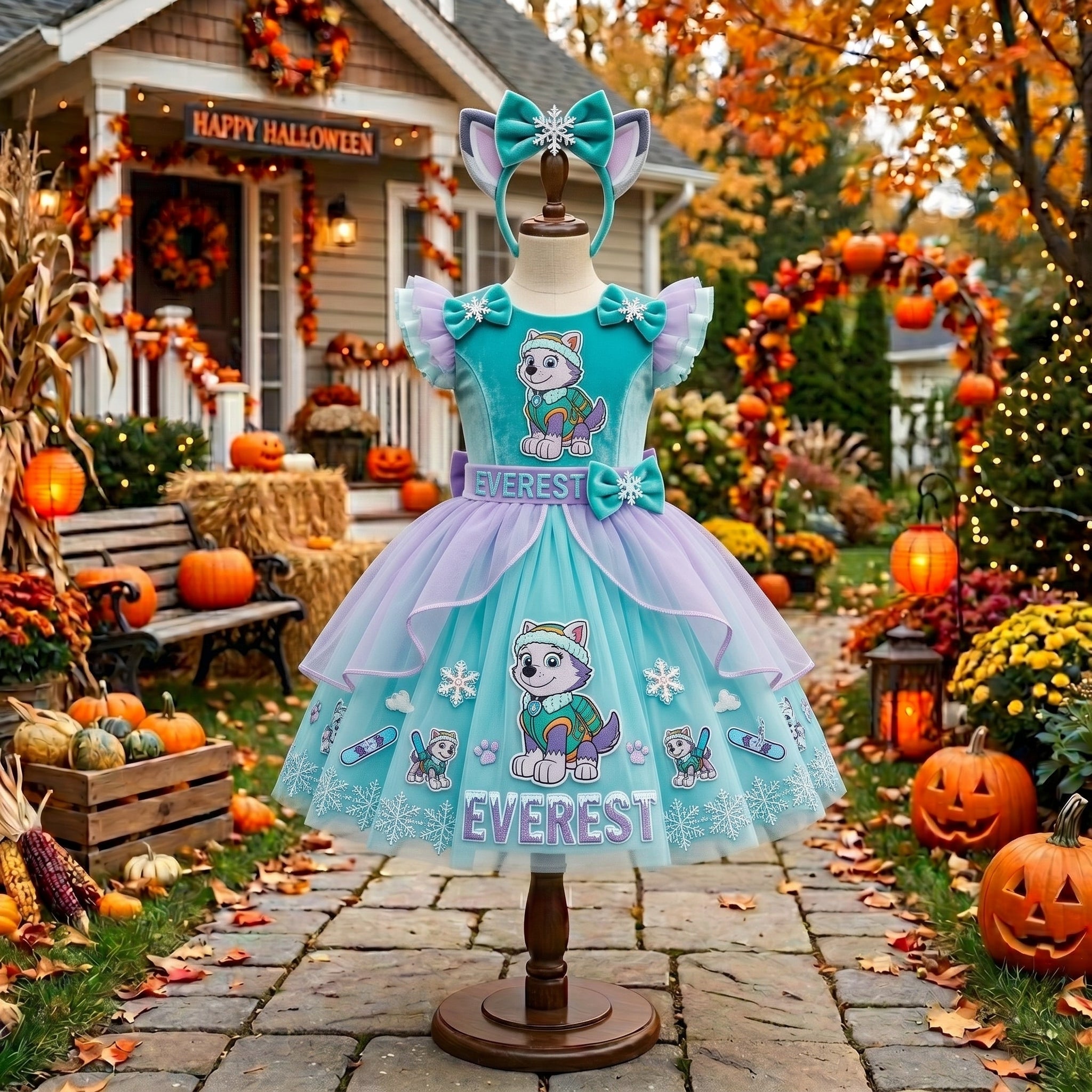 Paw Patrol Everest Girls' Deluxe Sparkle Tutu Party Costume Dress Set with Matching Headband Halloween Birthday Pageant