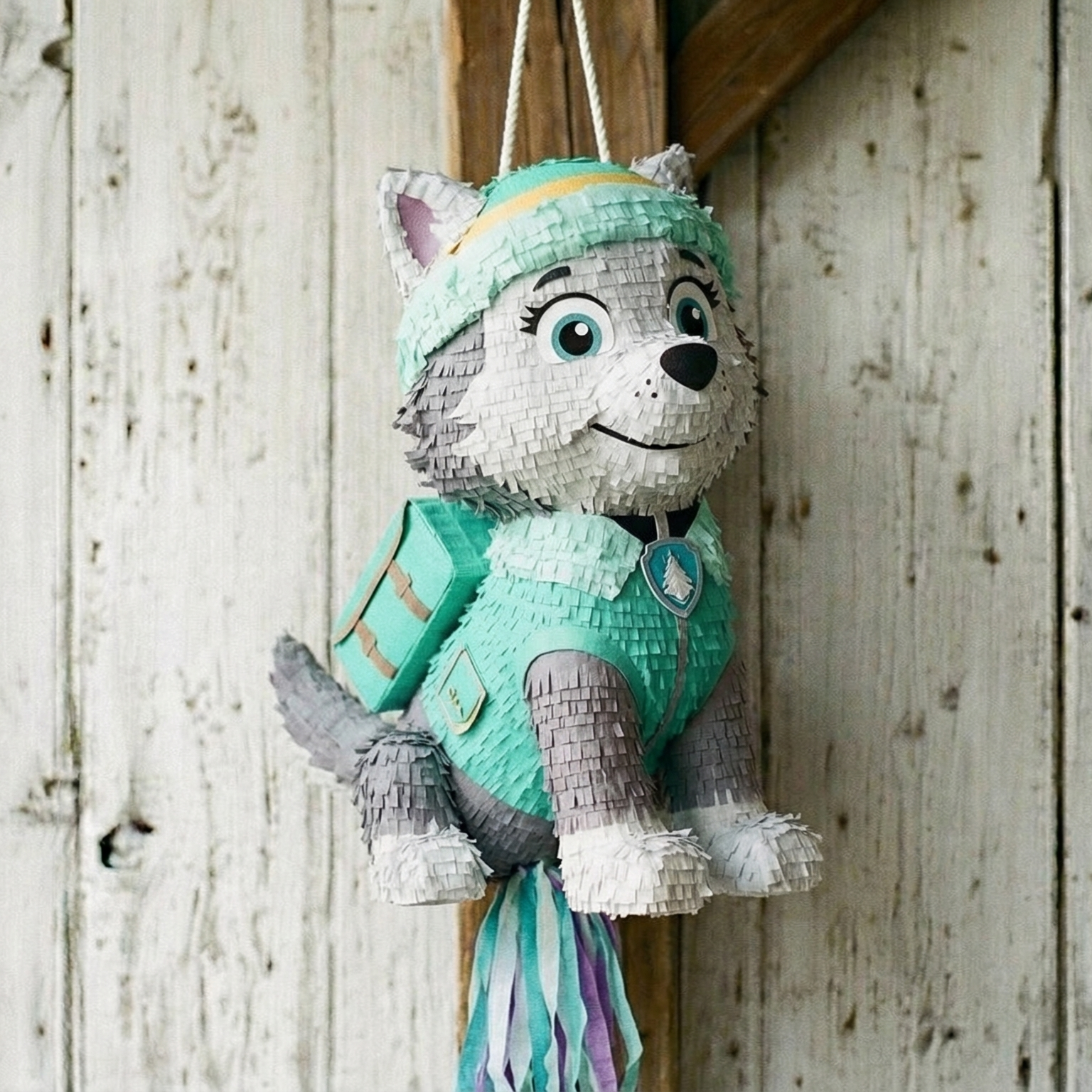 Premium Handmade 30-Inch Paw Patrol Everest Character Pull-String Piñata Table Decor Party Centerpiece