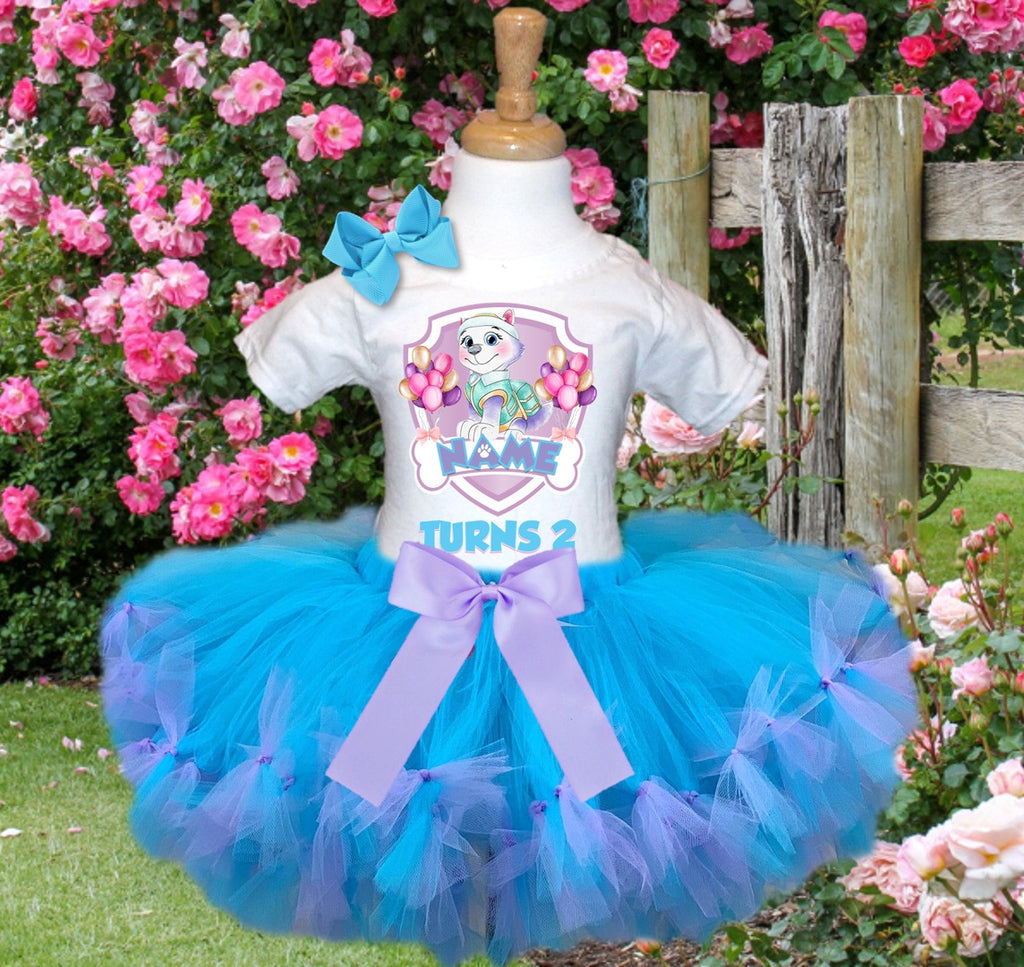Paw Patrol Everest Tutu Set Girls Personalized Custom Blue Soft Purple Knots Tutu Outfit Dress Theme Cake Smash Birthday Party