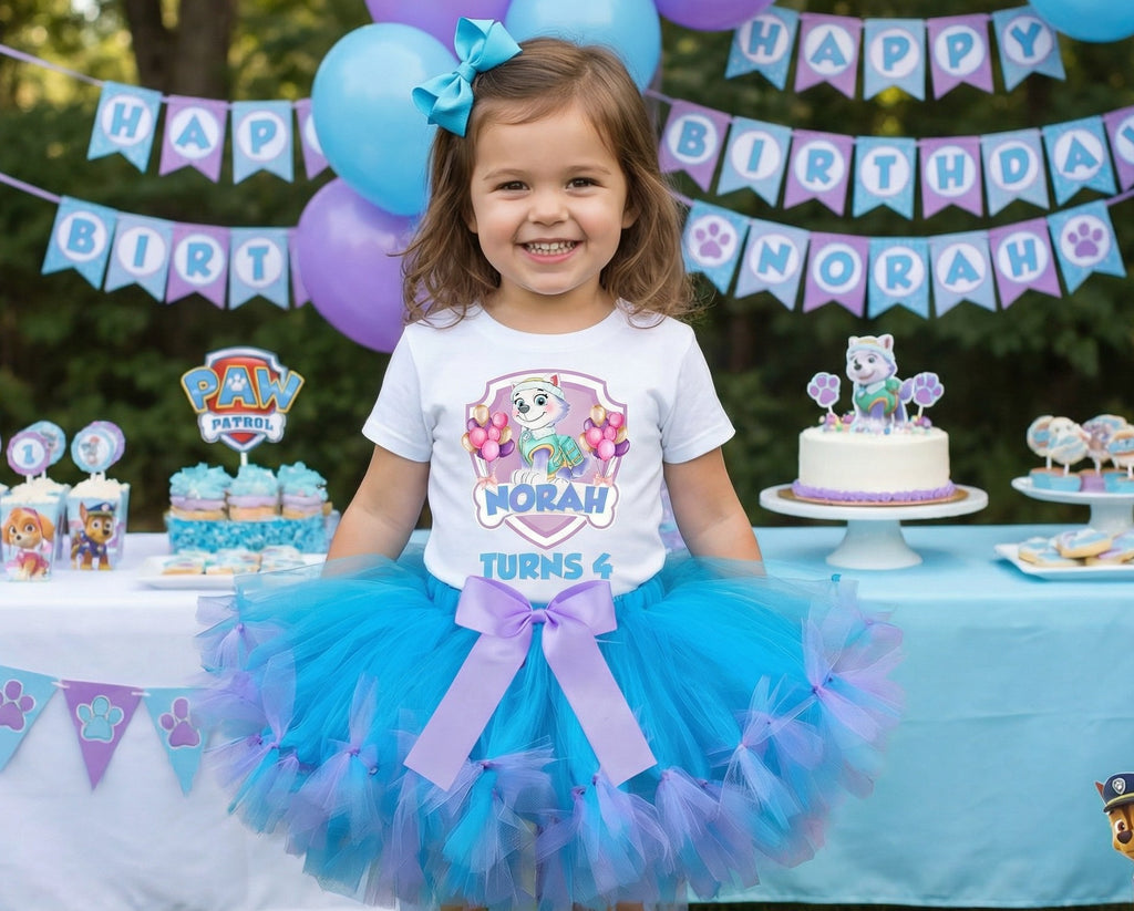 Paw Patrol Everest Tutu Set Girls Personalized Custom Blue Soft Purple Knots Tutu Outfit Dress Theme Cake Smash Birthday Party