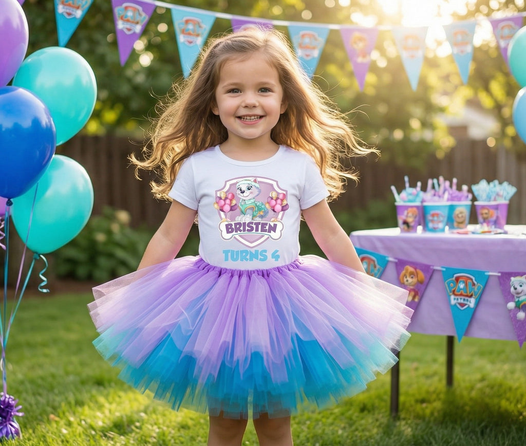 Paw Patrol Everest Tutu Set Girls Personalized Custom Soft Purple Blue Tutu Outfit Dress Theme Cake Smash Birthday Party