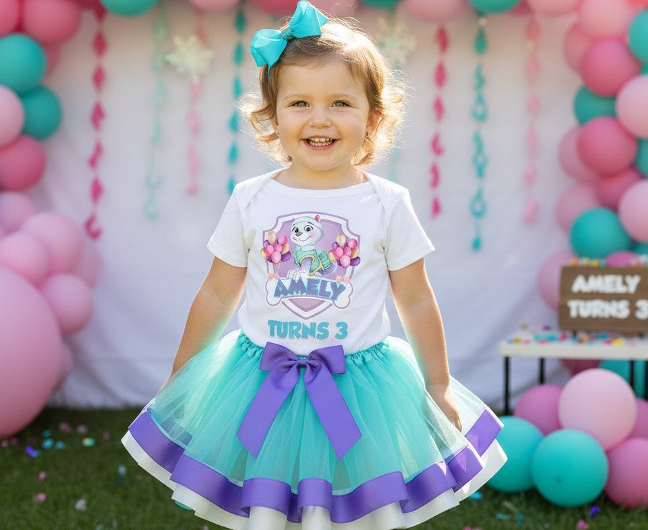 Paw Patrol Everest Tutu Set Girls Personalized Custom Blue Light Purple White Ribbon Trim Tutu Outfit Dress Theme Cake Smash Birthday Party