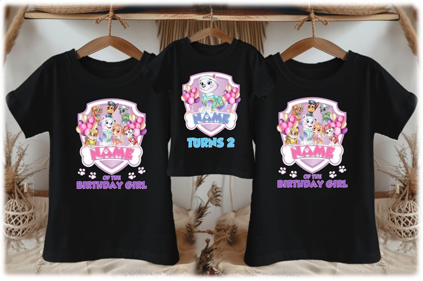 Paw Patrol Everest Personalized Custom Black Family T-Shirt or Onesie Pack Theme Cake Smash Birthday Party