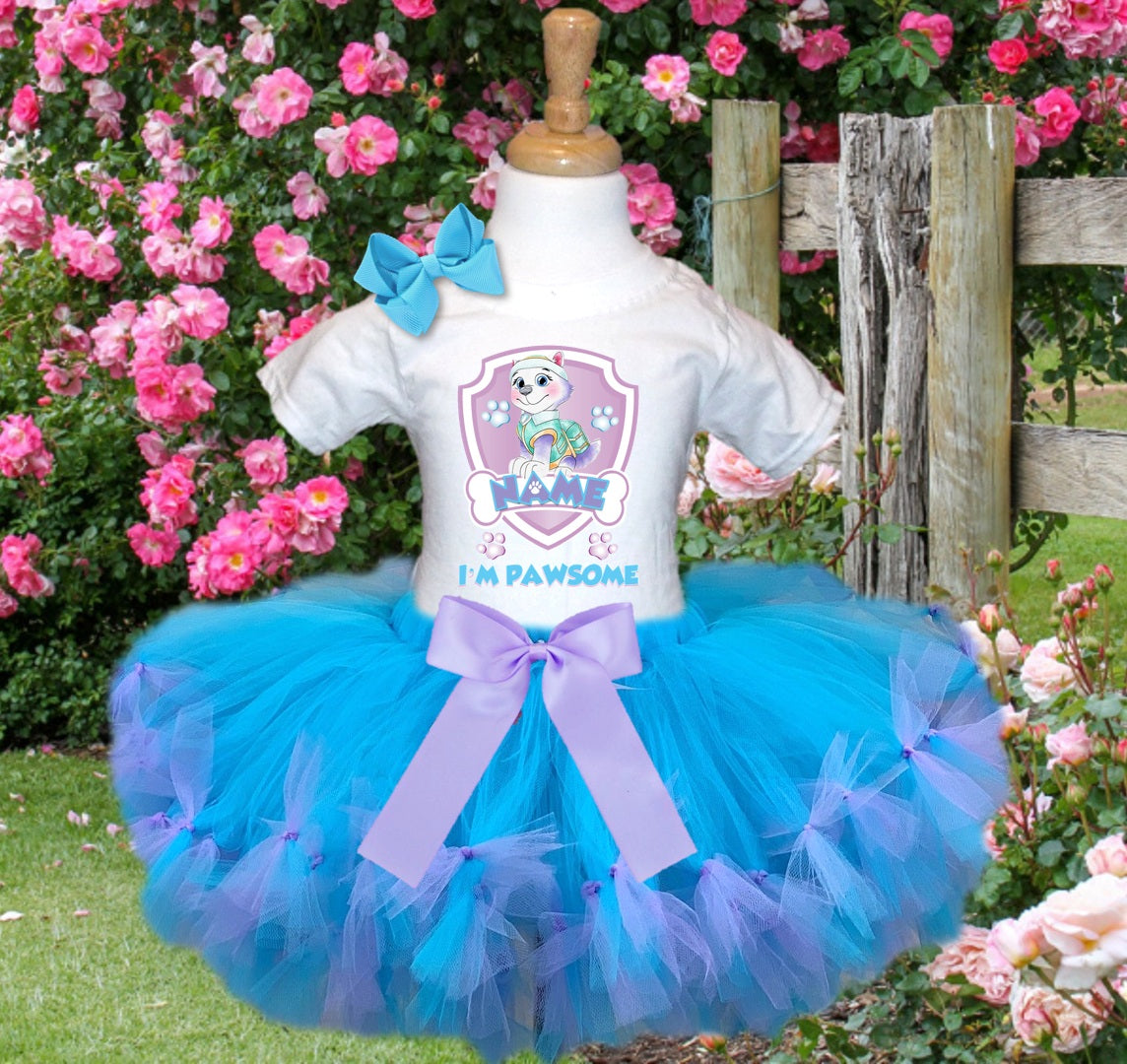 Paw Patrol Everest Tutu Set Girls Personalized Custom Blue Soft Purple Knots Tutu Outfit Dress Theme Cake Smash Party