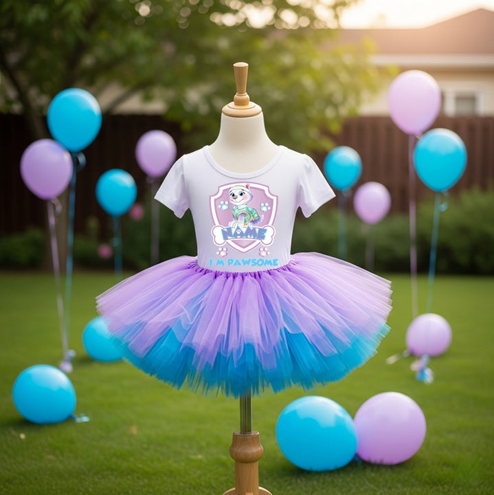 Paw Patrol Everest Tutu Set Girls Personalized Custom Soft Purple Blue Tutu Outfit Dress Theme Cake Smash Party