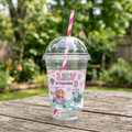 (Pack of 6) Paw Patrol Girls Custom Personalized Birthday Party 16 oz Cups with Dome Lids & Straws