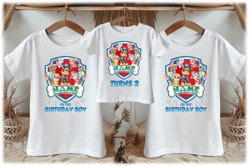 Paw Patrol Group Personalized Custom White Family T-Shirt or Onesie Pack Theme Cake Smash Birthday Party
