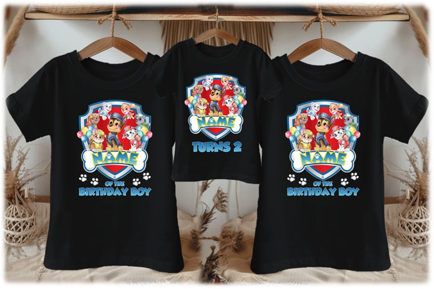 Paw Patrol Group Personalized Custom Black Family T-Shirt or Onesie Pack Theme Cake Smash Birthday Party