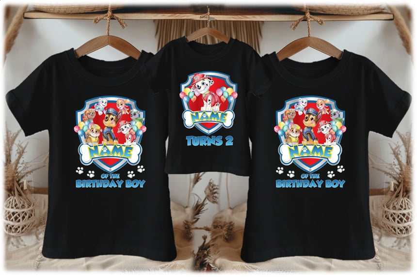 Paw Patrol Marshall Personalized Custom Black Family T-Shirt or Onesie Pack Theme Cake Smash Birthday Party