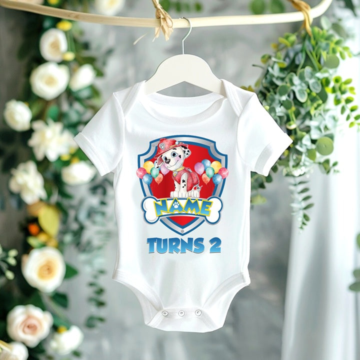 Paw Patrol Marshall Personalized Custom White T-Shirt or Onesie Theme Cake Smash Birthday Party