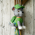 Premium Handmade 30-Inch Paw Patrol Rocky Character Pull-String Piñata Table Decor Party Centerpiece