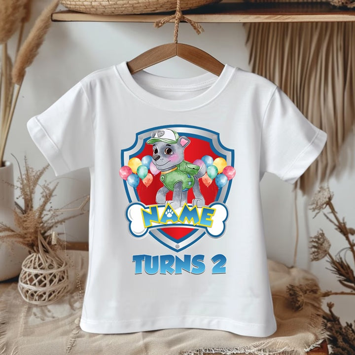 Paw Patrol Rocky Personalized Custom White Family T-Shirt or Onesie Pack Theme Cake Smash Birthday Party