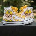 Custom Paw Patrol Rubble High-Top Sneakers Shoes Personalized with Name, Ribbon Laces & Rhinestones Birthday Parties Everyday Gift