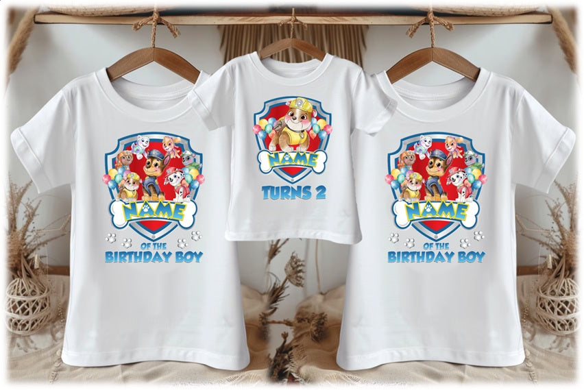Paw Patrol Rubble Personalized Custom White Family T-Shirt or Onesie Pack Theme Cake Smash Birthday Party