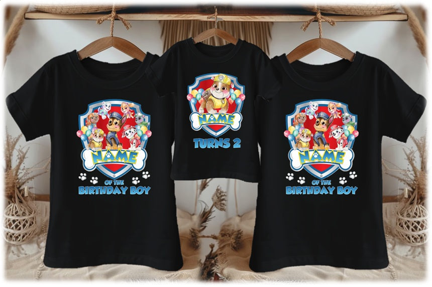 Paw Patrol Rubble Personalized Custom Black Family T-Shirt or Onesie Pack Theme Cake Smash Birthday Party