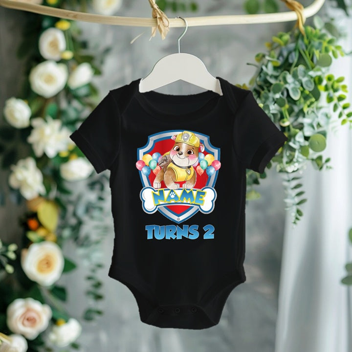 Paw Patrol Rubble Personalized Custom Black Family T-Shirt or Onesie Pack Theme Cake Smash Birthday Party
