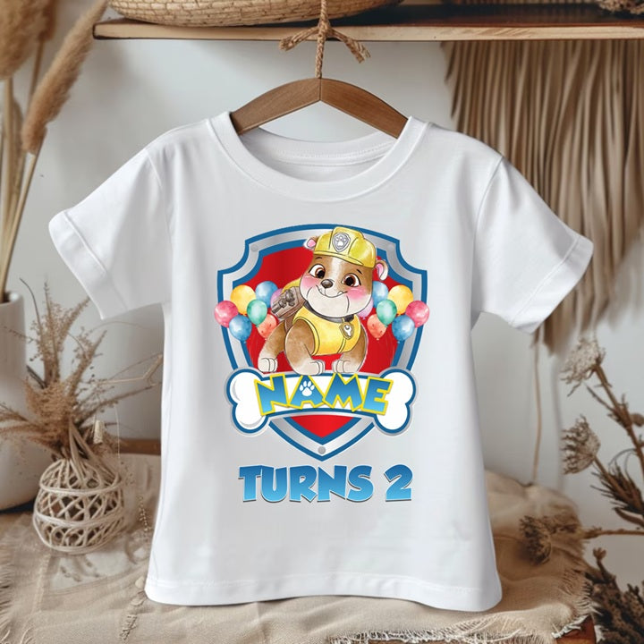 Paw Patrol Rubble Personalized Custom White Family T-Shirt or Onesie Pack Theme Cake Smash Birthday Party