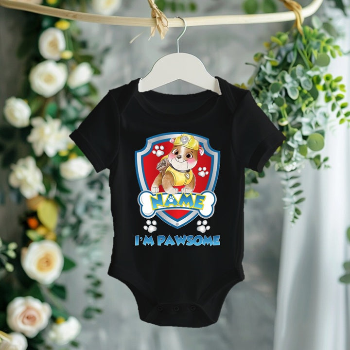 Paw Patrol Rubble Personalized Custom Black T-Shirt or Onesie Theme Cake Smash Party