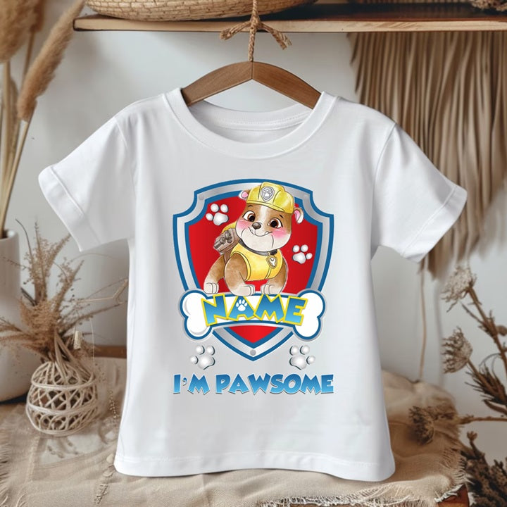 Paw Patrol Rubble Personalized Custom White T-Shirt or Onesie Theme Cake Smash Party