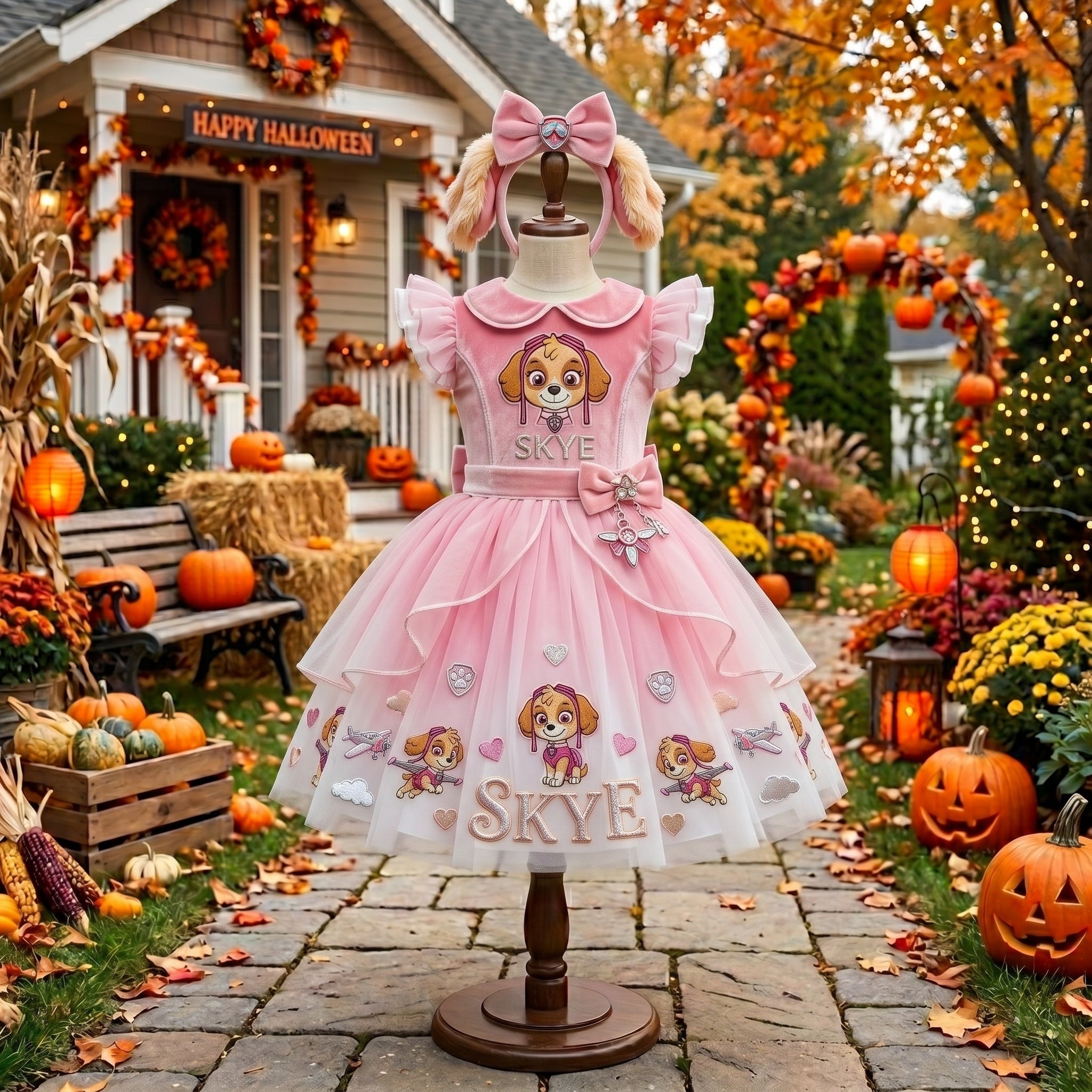 Paw Patrol Skye Girls' Deluxe Sparkle Tutu Party Costume Dress Set with Matching Headband Halloween Birthday Pageant