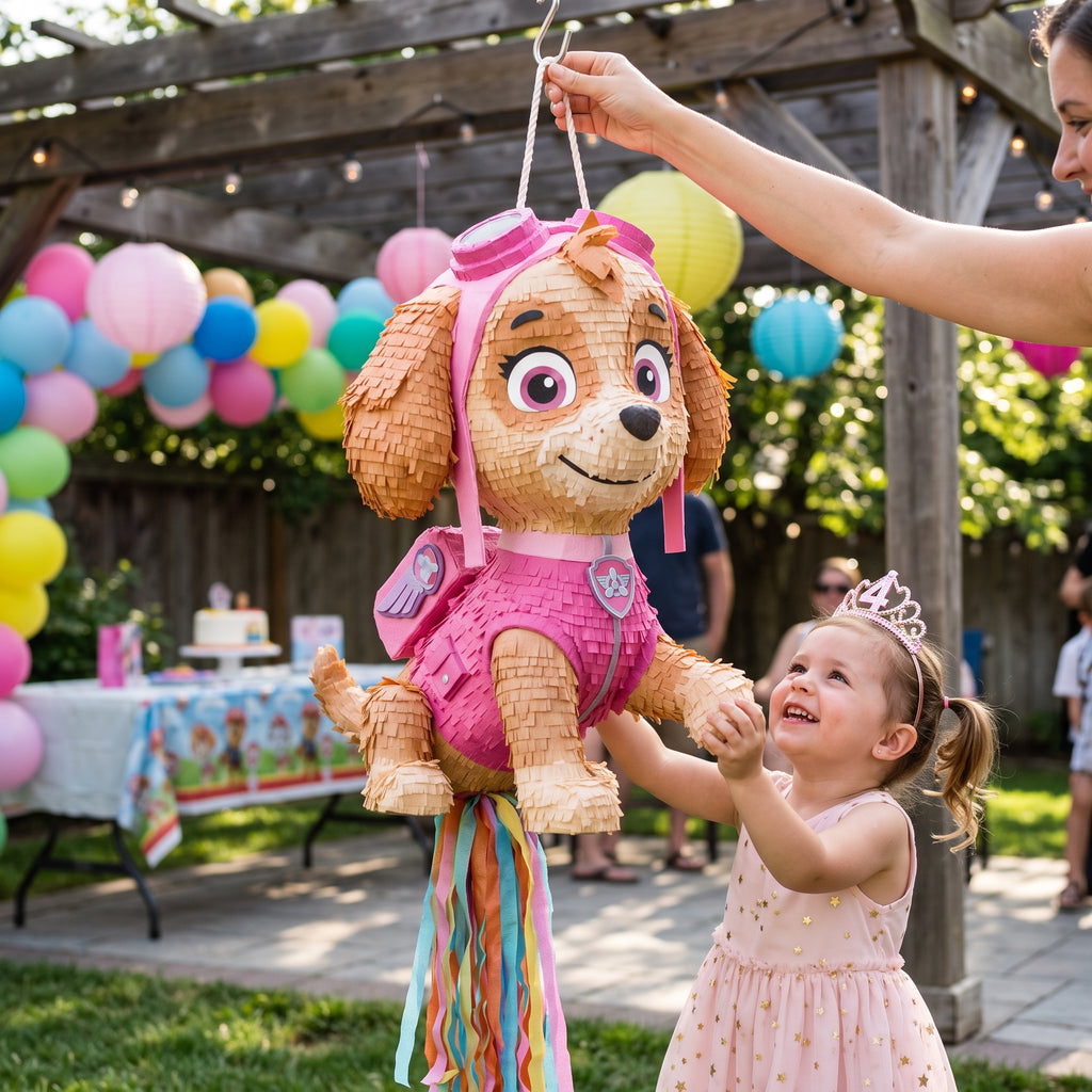Premium Handmade 30-Inch Paw Patrol Skye Character Pull-String Piñata Table Decor Party Centerpiece