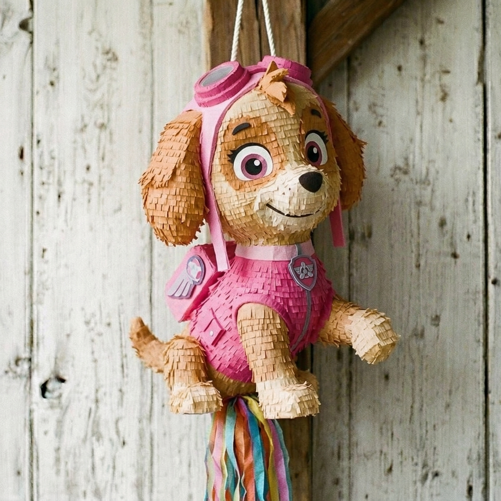 Premium Handmade 30-Inch Paw Patrol Skye Character Pull-String Piñata Table Decor Party Centerpiece