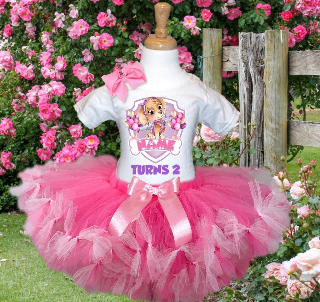Paw Patrol Skye Tutu Set Girls Personalized Custom Hot Pink Soft Pink Knots Tutu Outfit Dress Theme Cake Smash Birthday Party