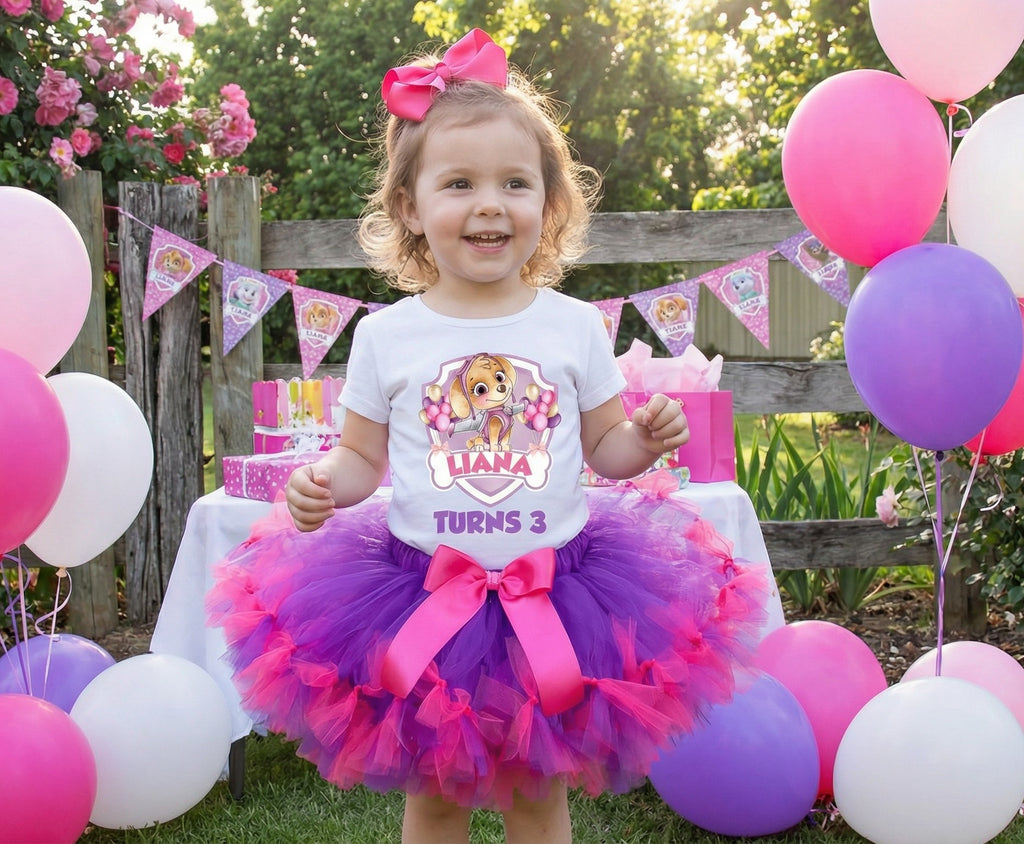 Paw Patrol Skye Tutu Set Girls Personalized Custom Purple Hot Pink Knots Tutu Outfit Dress Theme Cake Smash Birthday Party